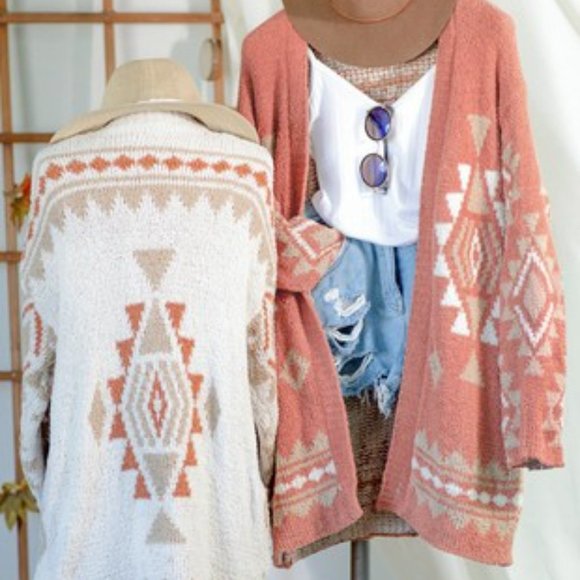 Last 1! NWT Super Cozy Aztec Cardigan Sweater in Clay - Picture 9 of 9